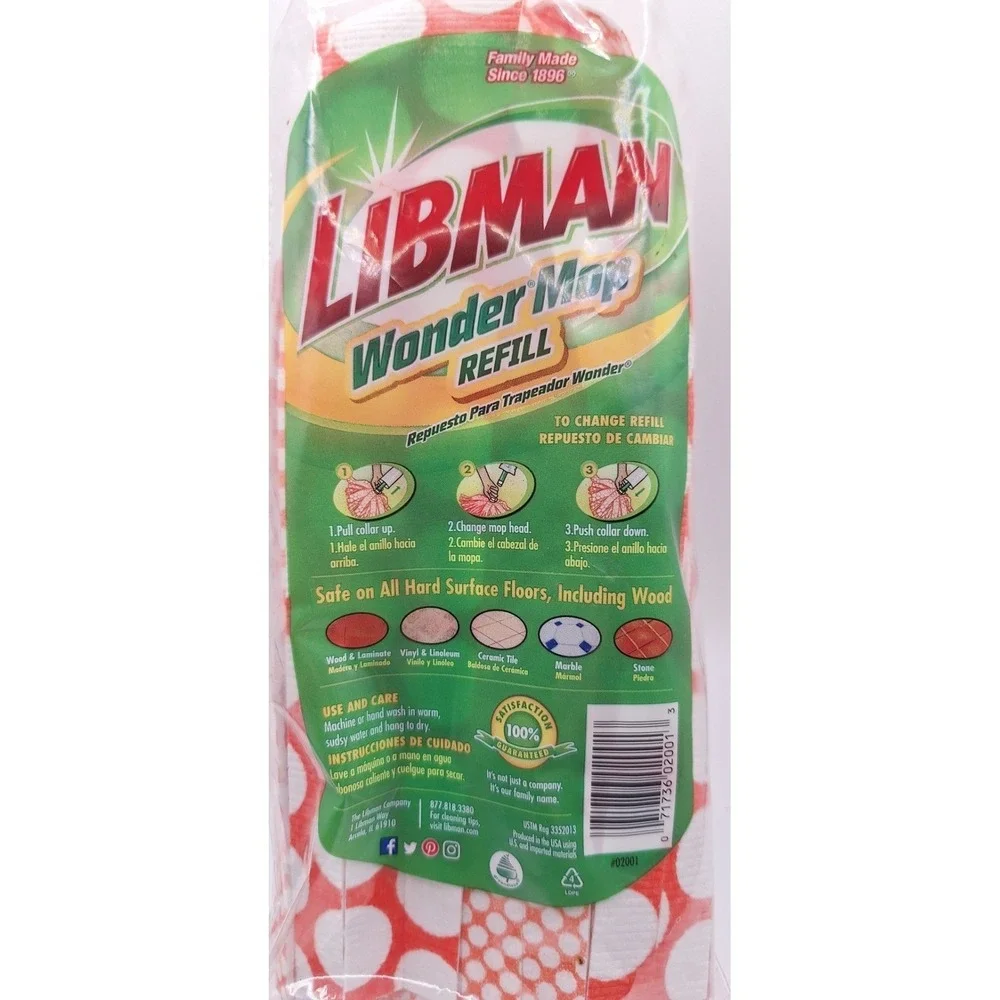 Libman Wonder Mop Refill Microfiber Gripstrips Machine Washable 2001